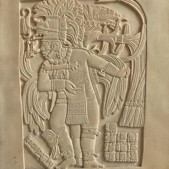 Carved Limestone Mayan Bas-Relief Panel By Artist GILBERTO SILVA RIVERA Plaque - Picture 5 of 7